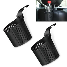 waswale 2 PCS Car Seat Back Cup Holder, 4.13" x 7.48" Shock-Absorbing TPR Seat Headrest Hook-Type Non-Destructive Installation Storage Bucket, Portable Modification Accessories, for Cars (Black)