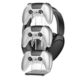 3 Tier Acrylic Controller Holder and Headset Stand 2 in 1 Design Game Controller and Headset Stand Build Your Game Fortresses(Black,1)