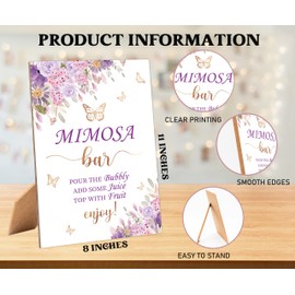 Butterfly Bridal Shower Mimosa Bar Sign, Table Decor Bridal Shower Sign, Pack of 1 Wooden Tabletop Sign with Stand, Bridal Shower Decorations, Wedding Shower Supplies - XG03