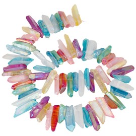 mookaitedecor Titanium Coated Rock Crystal Quartz Crystal Points Loose Beads Sticks Spikes Top Drilled 15 inches Strand