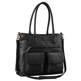 Benthill Women's Leather Handbag, Vintage Handbag Made of Genuine Cowhide Leather, Large Shoulder Bag, Real Leather Shopper, black