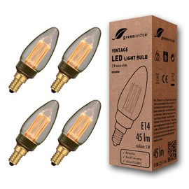 greenandco 4X Vintage Design LED Bulb for Mood Lighting | E14 C35 | Smoke | 2W 45lm | 1800K Extra Warm White | 320° | 230V | Flicker-Free | Non-dimmable | Edison Bulb
