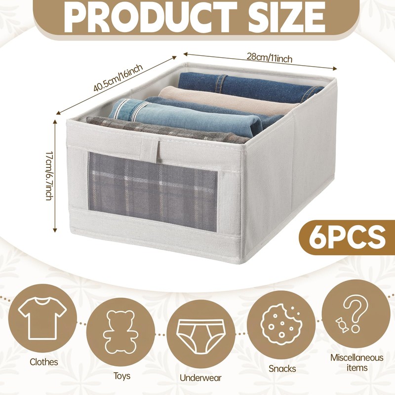 6 Pack Closet Storage Bins, 15.9 x 11 x 6.7