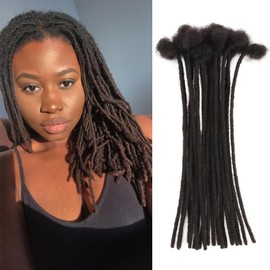 Loc Extensions Human Hair Dreadlock Extensions Dreads Extensions for Men Women 0.6 cm 8 Inch 60 Strands Handmade Permanent Locs Extension Natural Black Can be Dyed Bleached Soft Locs Hair Extensions