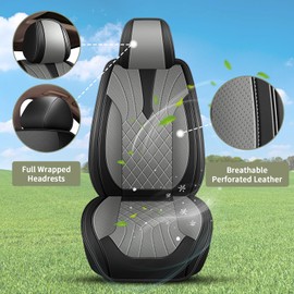 IKABEVEM Full Set Car Seat Covers for Ford Ranger 2019-2023 2024 2025 XLT Lariat XL for Ranger All Trim: Breathable Perforated Leather Seat Cover (Black&Grey)