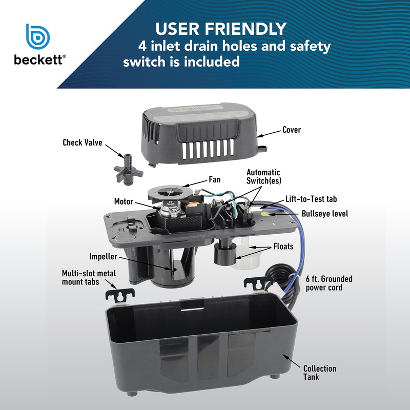 Beckett BK171UL Condensate Pump with Safety Switch, 115V, 17 ft