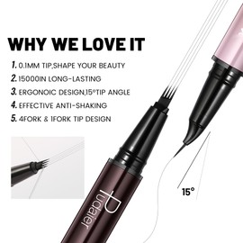 Eyebrow Pen kit,2-in-1 Dual Ended Microblading Eyebrow Pen & 20 Eyebrow Stamp,Waterproof 4-Fork-Tip & Precise Brush-Tip for Natural Hair-Like Brows, for Perfect Eyebrows Makeup.