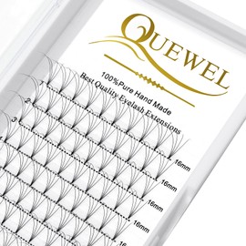 QUEWEL Premade Lash Fans, 4D Premade Fans Eyelash Extensions 0.07mm Thickness D Curl 16mm Volume Lash Extensions Short Stem Pre Made Fans Eyelash Extensions(4D 0.07D 16mm New)