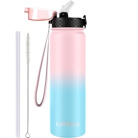 GOPPUS 1L/32oz Stainless Water Bottle with Straw Double Wall Insulated Bottles Reusable Vacuum Thermal Flask Leakproof Drinks Bottle Sports Bottle Cold Gym Bottle Men Women Steel Bottle Metal Bottle