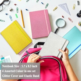 4er-Pack Glitzer Notizbuch A5 Liniert, 21x14,5cm 80 Blätter Funkelnder Glitzer Löst Sich Nie Ab Teenager Notizbuch Blanko Hardcover Tagebuch Mädchen Geschenk für Schreiben Home Office Schule Arbeit