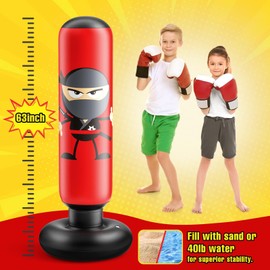 Shockassist Boxsack Kinder Standboxsäcke 160cm Mit Luftpumpe Boxsack Stehend Aufblasbarer Ninja Punchingball Standboxsack für Kinder Erwachsene Üben von Taekwondo, Druckentlastung und Heimtraining.