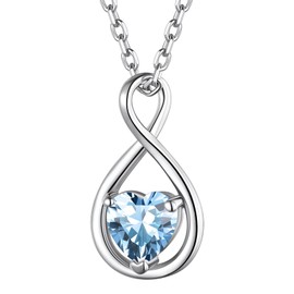 Suplight 925 Sterling Silver Heart Infinity Necklace Blue Aquamarine March Brithstone Necklaces for Women