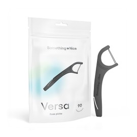 SOMETHING NICE Versa Floss Picks - Minty Fresh Twin Floss for Extra Strength with Mint Flavour - Dental Floss Picks with Tongue Scraper | Flossers with Xylitol for Enhanced Protection 90-Pack