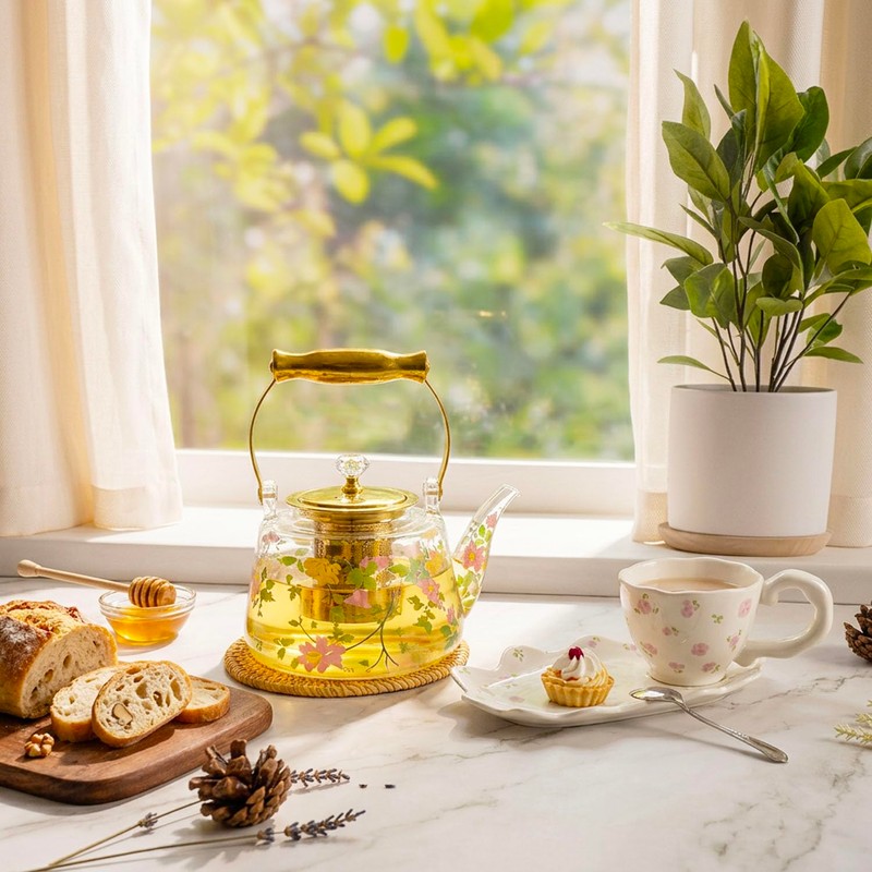 dingdaer Glass Teapot Stovetop 44 oz/1300ml, Borosilicate Clear Tea Kettle,