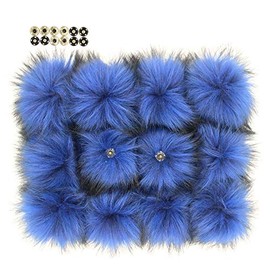 Fluffy Faux Raccoon Fur Pompoms with Press Button for Knitting Hat Garment Accessories 6 Inches Pack of 12 Royal Blue