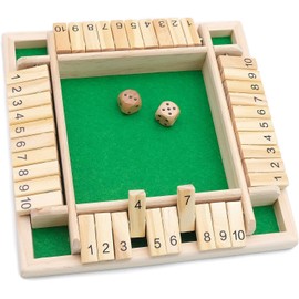 4 Player Shut The Box Game, Wooden Board Game, Classic Dice Game, Classic Mathematical Games, Suitable for Families, Gatherings, Bar Games, Green