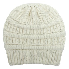 Women Knitted Beanie Hat Satin Lined Winter Warm Cap (White)