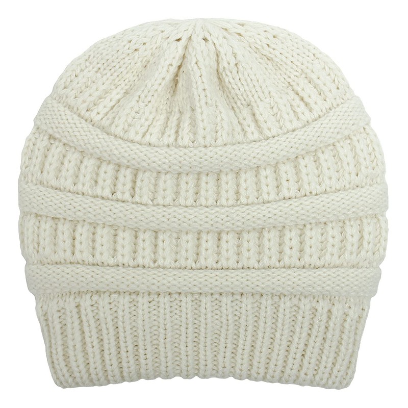 Women Knitted Beanie Hat Satin Lined Winter Warm Cap (White)