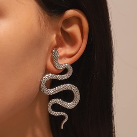 Gold Snake Earrings for Women Dangle Black Snake Drop Earrings Silver Snake Stud Earrings Snake Jewelry Serpent Edgy Earrings Animal Punk Grunge Earrings Goth Earrings Gothic Snake Accessories (Style A - Silver)