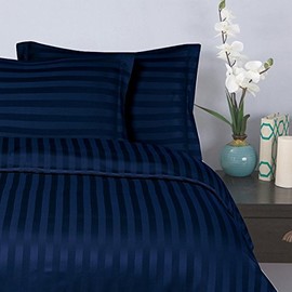 Elegant Comfort 1500 Thread Count -Damask Stripes- Egyptian Quality Luxurious Silky Soft Wrinkle & Fade Resistant 3pc Duvet Cover Set, Full/Queen, Navy Blue