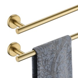 JQK Bath Towel Bar Brushed Gold, 18 Inch 304 Stainless Steel Thicken 0.8mm Towel Rack Bathroom, Towel Holder Wall Mount, Total Length 20.47 Inch 2 Pack, TB110L18-BG-P2