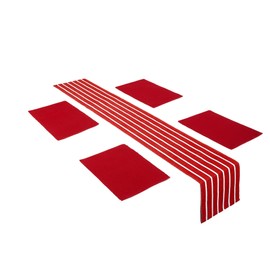 Encasa XO Table Runner and Placemats Set 4 | Fine Ribbed Cotton | Roma Red | 1 Table Runner Size 13"x60" & Each Table Mat Size 19x13 Inch