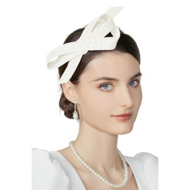 BABEYOND Fascinator Headband for Women - Tea Party Kentucky Bow Headband Derby Cocktail Wedding Ribbon Hair Clip for Daily White