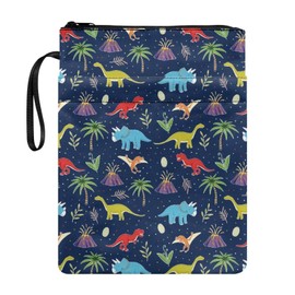 doginthehole Book Covers for Book Lovers Colorful Dinosaur Print Book Sleeve Reusable Book Protector Pouch with Zipper and Front Pocket for Teens Boys Girls