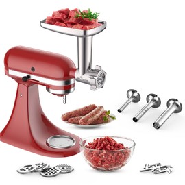 Metal Meat Grinder Attachment for KitchenAid Stand Mixer,Meat Grinder KitchenAid Includes 4 Grinding Plates, 3 Sausage Stuffer Tubes, 2 Grinding Blades, Meat Grinder Attachment by Gvode