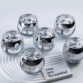 SHMILMH Silver Candle Holders 6 PCS Glass Votive Candle Holders Tree of Life Tealight Holders for Wedding Reception Decorations, Birthday Party, Baby Shower, Bridal Shower Table Centerpiece Decor