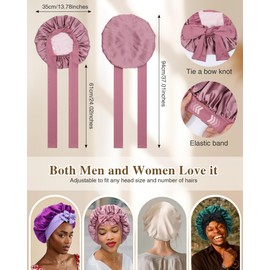 Silk Bonnet for Sleeping 100% Mulberry Women Double Layer Sleep Cap with Adjustable Elastic Band Silk Hair Wrap(Bean Paste+Pink)