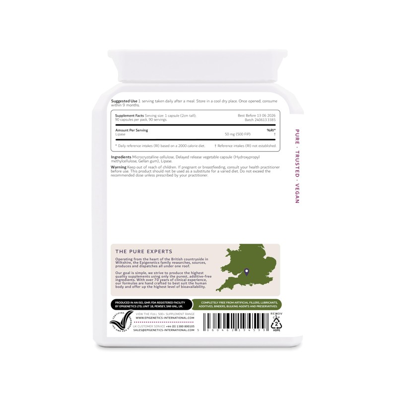 Epigenetics Lipase DR (Delayed Release) 50mg | Digestive Enzyme Supplements