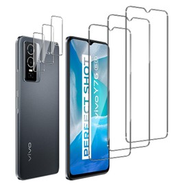 QZJinch 3 + 3 pieces, tempered glass for Vivo Y76 5g, 2.5D Edge, 9H hardness, anti-oil, anti-fingerprint, HD protective glass, bubble-free, high sensitivity