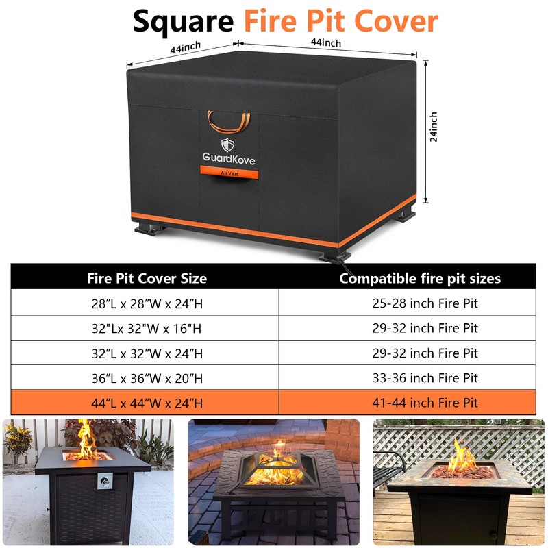Fire Pit Cover Square 44 Inch [2025 Upgraded 1000D Heavy