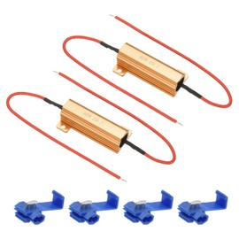 PATIKIL 50W 2 Ohm Aluminum Shell Resistor, 2Pcs Aluminum Housing Resistor with Clips Housed Case Wirewound Resistors Screw Tap Power Resistor, Golden