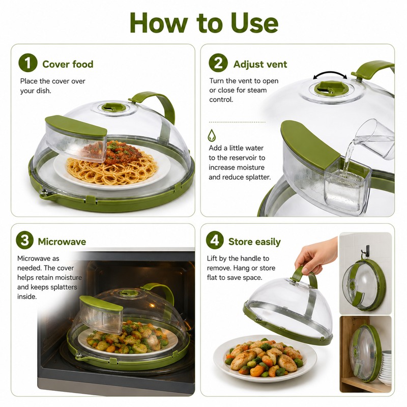 Clear Microwave Food Cover for Reheating – Vented Splatter Guard