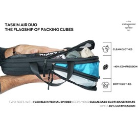Taskin Compression Packing Cubes | Separate Clean & Dirty Compartments w/Flexible Separator | YKK Zippers | Set of 4 (2XL + 2 L)