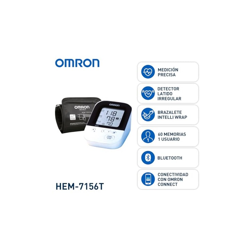 OMRON Baumanómetro digital de brazo 7156T con Bluetooth y brazalete