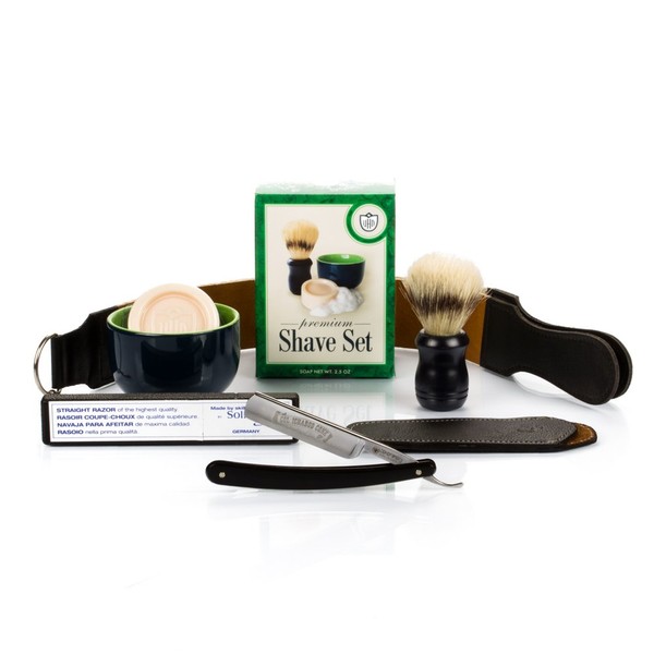 Straight American 6/8 Straight Razor with Full Shaving Set Package By GB Buckingham & Sons