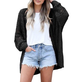 Ermonn Womens Crochet Cardigan Sweater Kimonos Boho Solid Color Oversized Fall Open Front Outwear