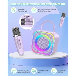 KeeKit Mini Karaoke Machine for Kids & Adults, Portable Bluetooth Speaker with 2 Wireless Microphones, TF/AUX Input, Magic Voice Effects, LED Lights for Boys, Girls, Teens