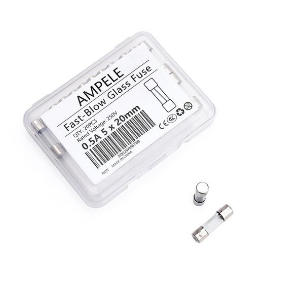 AMPELE (Pack of 20) 0.5A Fast-Blow Fuse 0.5Amp 250V Glass