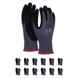 DONAU SAFETY Flex Work Gloves, Size 11, 12 Pairs, Grey/Black, Mechanic Assembly Gloves, Nitrile Coated, Lightly Oil Resistant, Nylon Protective Gloves for Work, Car, Warehouse