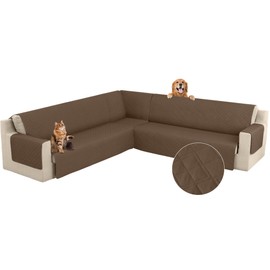 Arfntevss Corner Sectional Couch Covers for Sectional Sofa L Shaped Sofa Cover Washable Quilted Sofa Slipcover Non Slip U Shape Couch Cover Pet Dog Furniture Protector (Light Brown, XX-Large)