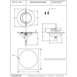 Westbrass D3201-62 Roman Tub Drain Trim with 4-1/4" OD Tile Square, Matte Black