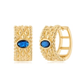 MYEARS Women Gold Earrings Huggie Rhombus Twisted Band Hoop Blue Cubic Zirconia 14K Gold Plated Small Simple Hypoallergenic Everyday Jewelry