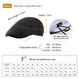 TOP-EX Men's Linen Flat Cap - Summer Ivy Newsboy Hats, Peaky Blinders Style Gatsby Cabbie Golf Driving Cap for Hombre Irish Scally Paperboy Pageboy Paper Page News Boy Cap, Black Medium Large