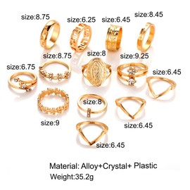 TseenYi Boho Knuckle Rings Gold Crystal Joint Knuckle Rings Hollow Stackable Joint Rings Set Vintage Midi Finger Rings for Women and Girls (Gold 2)