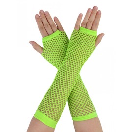 sourcing map Women's Fingerless Mesh 1980s Fancy Dress Party Costume Accessories Fishnet Gloves 2 Pairs Green Long-2 Pairs