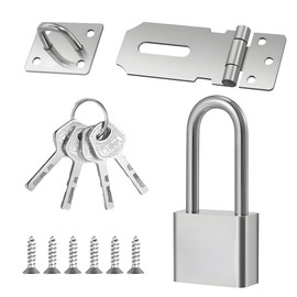 Padlock Hasp Kit, Door Hasp and Staple with Padlock, Duty Hasp and Staple Door Clasp Gate Latch Stainless Steel Door Lock with Keys and Screws for Bedroom Garden Shed(Silver)